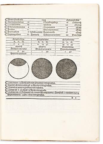 Regiomontanus [aka Johannes Müller von Königsberg] (1436-1476) Ephemerides Anno Salutis M.cccc.xciiij. [-M.ccccc.v.], 1494-1506.